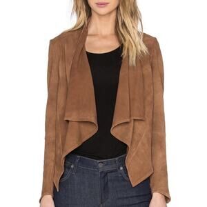 LAMARQUE Madison brown suede draped blazer jacket Womens MEDIUM genuine leather